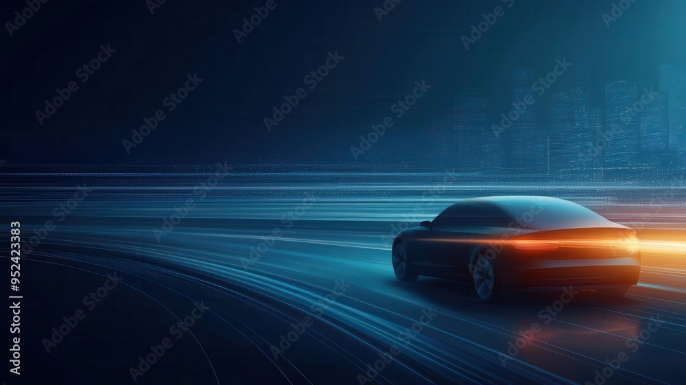 Information superhighway, data traffic, futuristic vision, flat design illustration