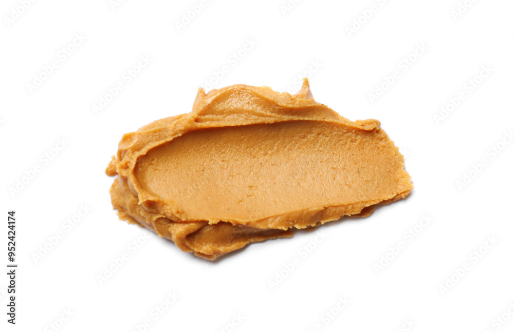 Tasty peanut butter isolated on white, top view Tasty peanut butter isolated on white, top view