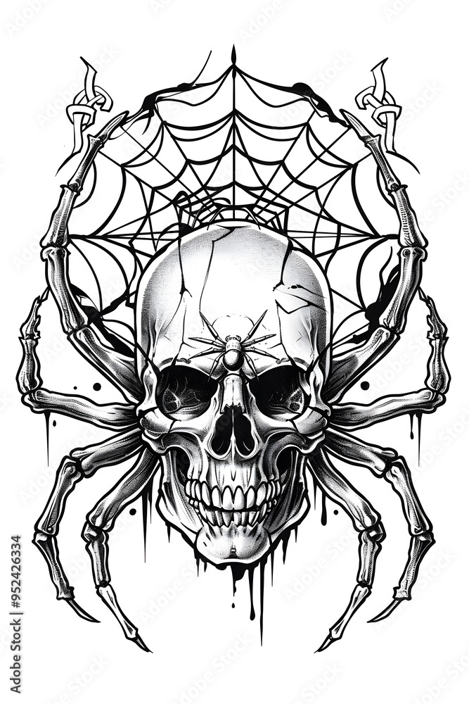 Skull and Spider very simple traditional tattoo flash styles illustration Skull and Spider very simple traditional tattoo flash styles illustration