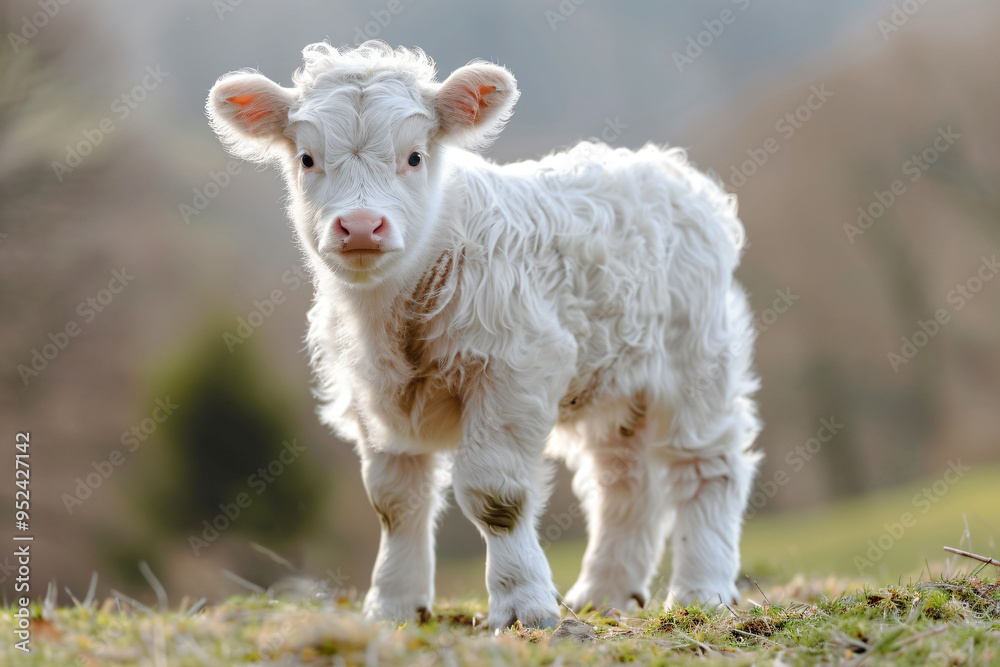 a baby cow standing on a grass covered field a baby cow standing on a grass covered field