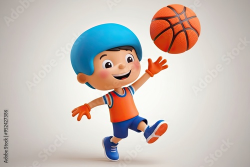 Joyful 3D Animated Child Playing Basketball in Colorful Cartoon Art