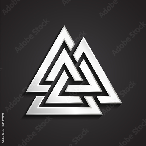 3d silver valknut viking symbol metal logo
