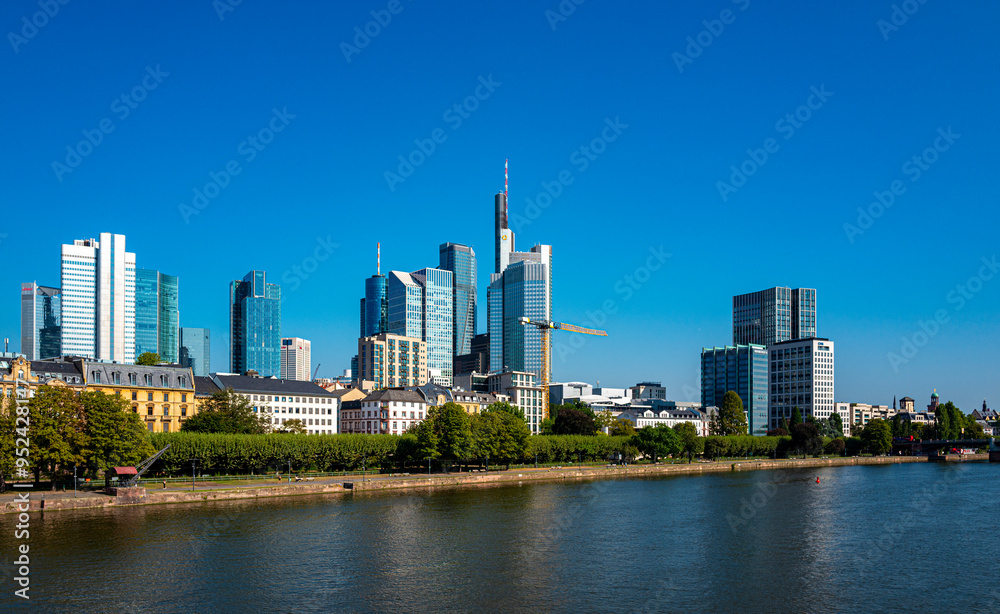 Skyline am Mainufer, Frankfurt am Main, Hessen, Deutschland