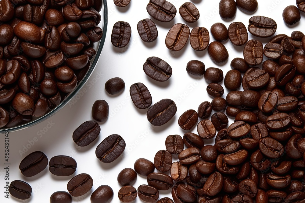 Obraz premium Aerial Perspective of Premium Specialty Coffee Beans on White Surface