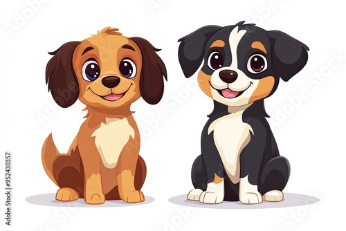 Cute cartoon dog and puppy characters pet animals, cartoon vector illustration for children