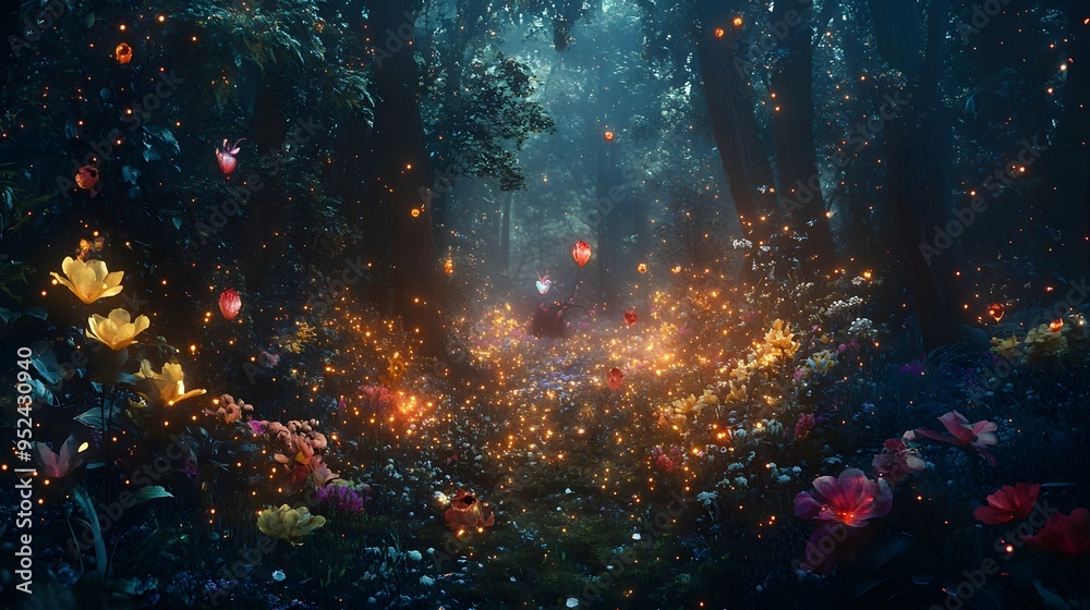 Dreamlike enchanted forest with glowing flowers and ethereal creatures mystical Dreamlike enchanted forest with glowing flowers and ethereal creatures mystical
