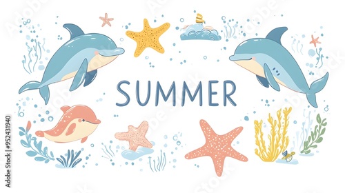 Cute Summer Themed Sea Life Frame for Children s Art and Social Media photo