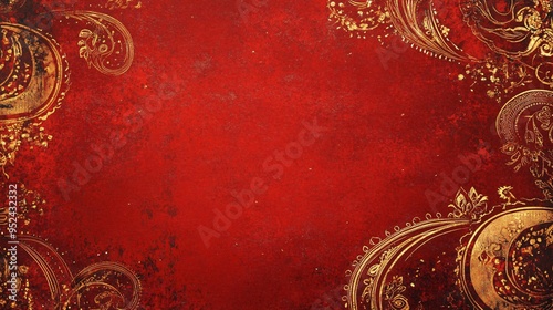 Elegant red and gold paisley background for festive occasions.