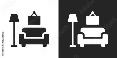 living room black and white sign icon vector design