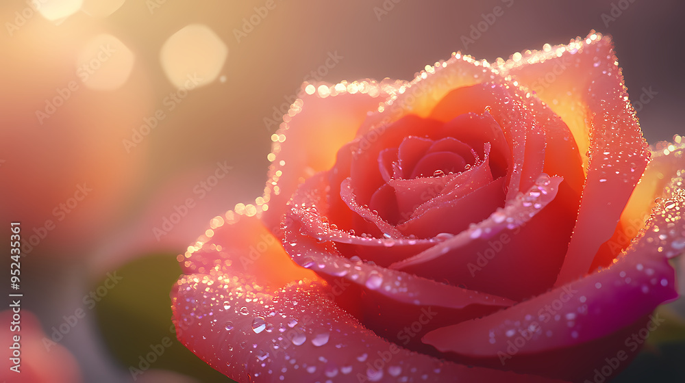 Morning rose, the beauty of flowers adorned with dewdrops Morning rose, the beauty of flowers adorned with dewdrops