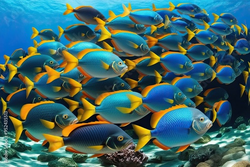 Colorful Underwater World Lively Fish Schools in Stunning Patterns