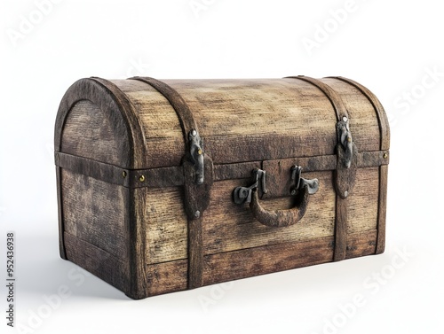 Vintage Wooden Storage Box Showcased Against Immaculate White Background