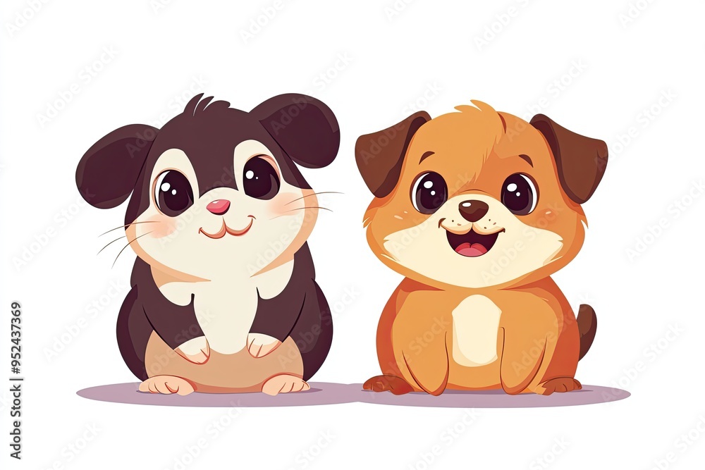 Cute cartoon hamster and pup characters small pets, cartoon vector illustration for children Cute cartoon hamster and pup characters small pets, cartoon vector illustration for children