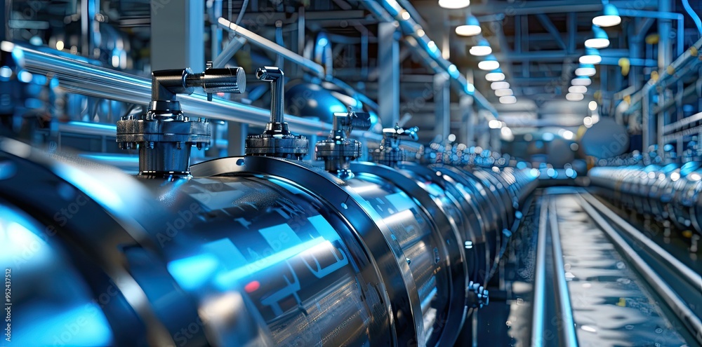 Oxygen cylinder with compressed gas. Blue Oxygen tanks for industry. Liquefied oxygen production. Factory Oxygen cylinder with compressed gas. Blue Oxygen tanks for industry. Liquefied oxygen production. Factory