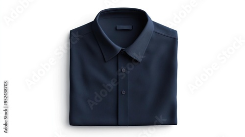 A neatly folded dark blue shirt with a collar and buttons, suitable for casual or formal wear.