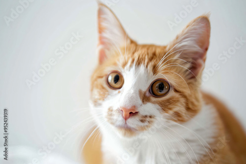 a cat sitting on top of a bed looking at the camera