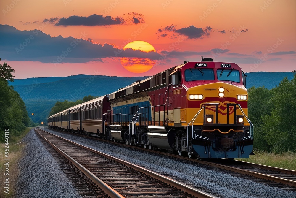 Vibrant Sunset Railroad Journey Through Scenic Landscapes Vibrant Sunset Railroad Journey Through Scenic Landscapes