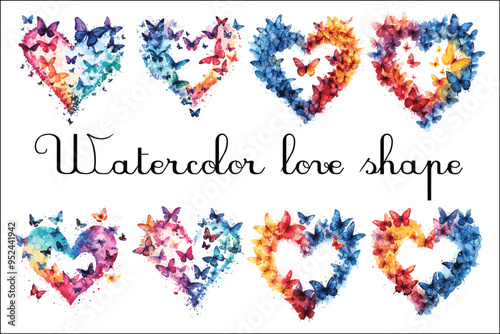 watercolor Butterflies in a love shape frame vector