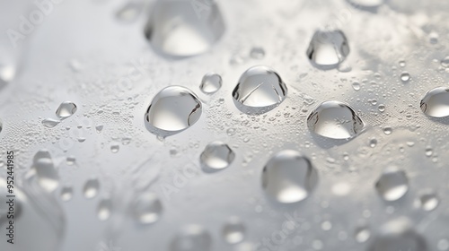 A mesmerizing macro scene of glistening white water droplets, their intricate patterns and reflections reminiscent of a cosmic nebula or a microscopic universe.