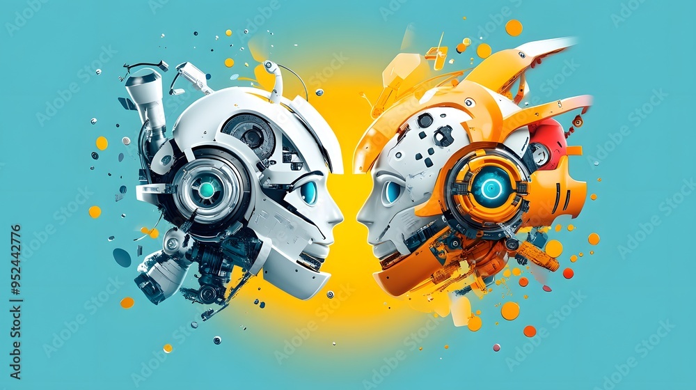 Obraz premium Futuristic Robots Facing Each Other.