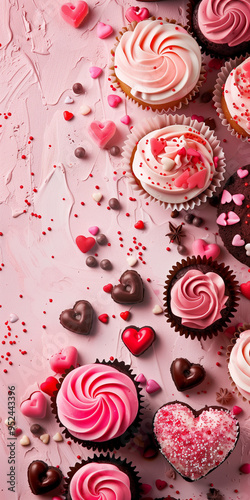 lots of cupcakes on pink background hearts