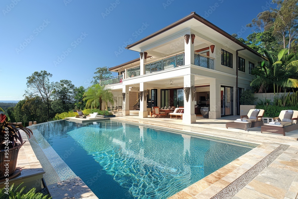 Fototapeta premium Luxurious Modern House with In-Ground Pool and Ultra-Realistic Design on the Gold Coast