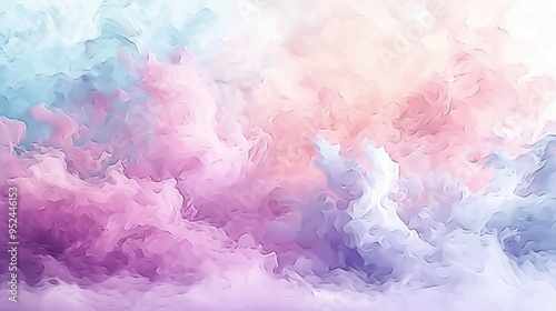 A colorful, abstract painting of a cloud with pink, blue, and purple hues