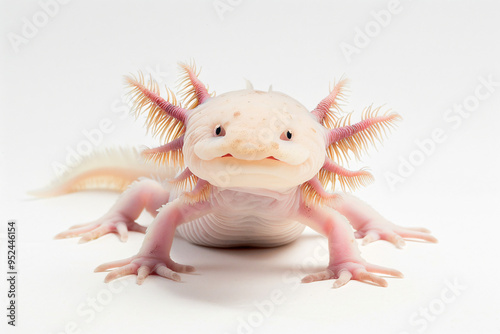 a white axolonix with pink and orange hair