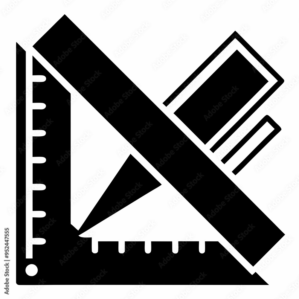 Fototapeta premium Ruler and setsquare Black silhouette