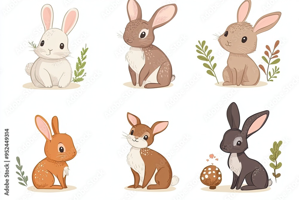 Cute cartoon rabbit and bunny characters woodland animals, cartoon vector illustration for children Cute cartoon rabbit and bunny characters woodland animals, cartoon vector illustration for children