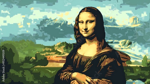 Mona Lisa in a Pixelated Landscape