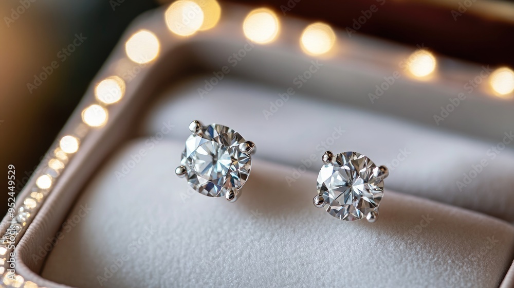 A close-up of a pair of diamond earrings in a jewelry box, ready to be gifted or worn on a special occasion