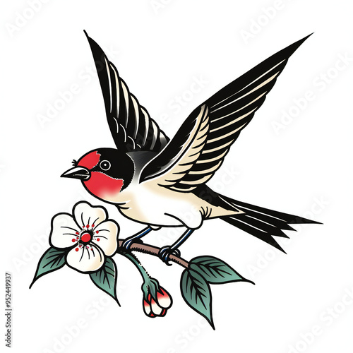 Swallow bird flower very simple traditional tattoo flash styles illustration photo