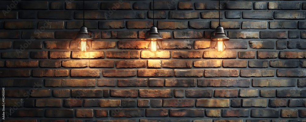 Three Hanging Light Bulbs On Brick Wall 3D Illustration Three Hanging Light Bulbs On Brick Wall 3D Illustration