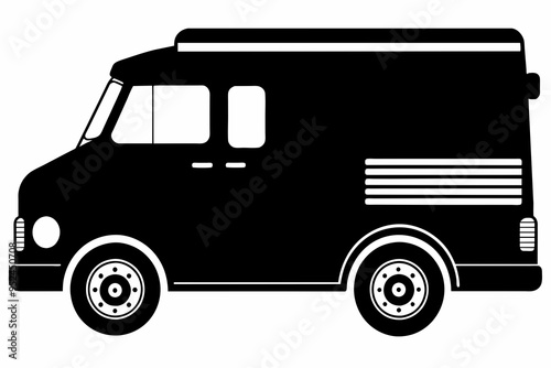  Mail truck silhouette black vector art illustration photo