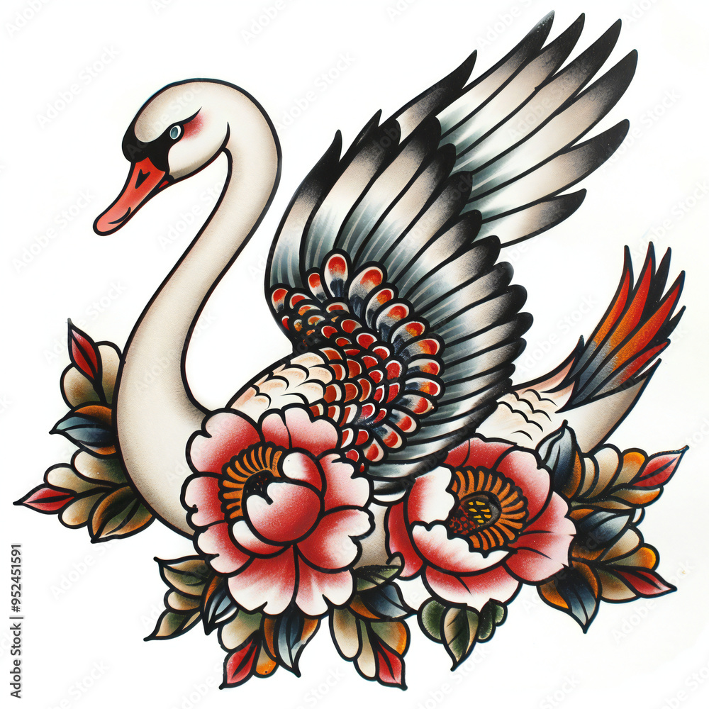 Swan bird flower very simple traditional tattoo flash styles illustration Swan bird flower very simple traditional tattoo flash styles illustration