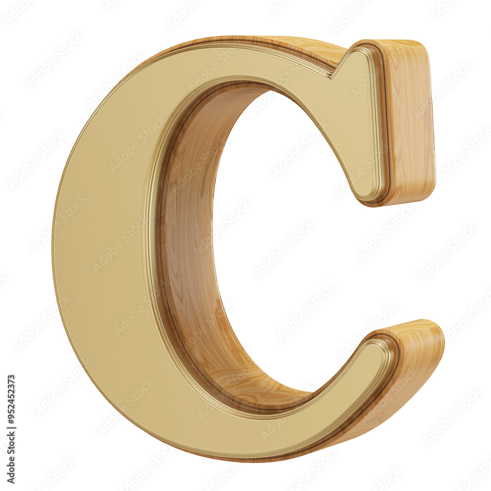 3D Alphabet Letter C Font Wooden Gold 3D Alphabet Letter C Font Wooden Gold