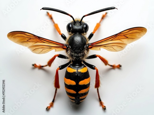 Close-up of an Asian Hornet (Vespa velutina) on White Background
