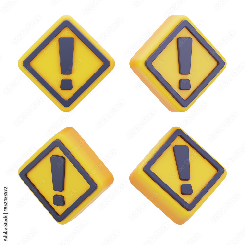 3D Yellow Diamond Warning Sign Symbol Danger Caution Risk Traffic 3D Yellow Diamond Warning Sign Symbol Danger Caution Risk Traffic