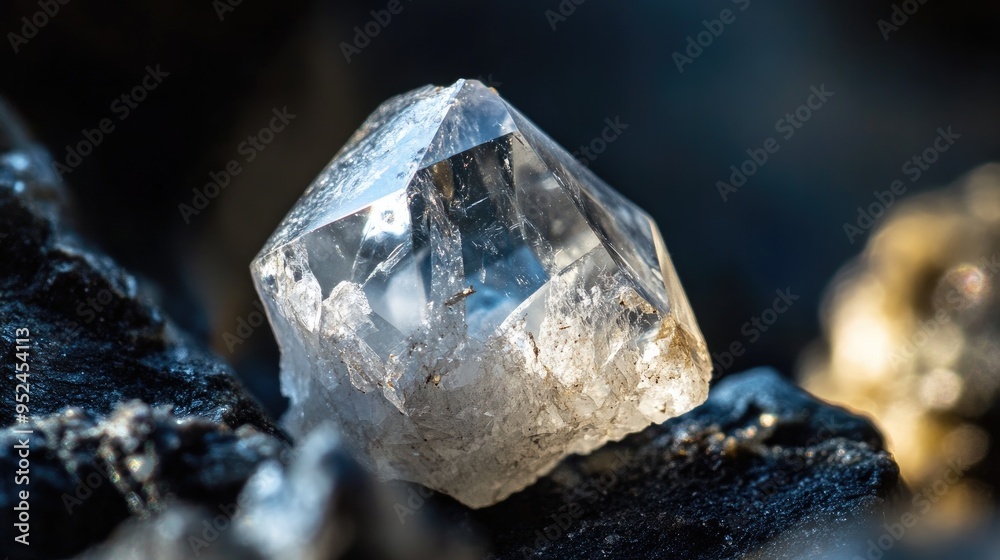 Obraz premium A macro shot of a rough diamond, showcasing the natural beauty of the gem before it is cut and polished