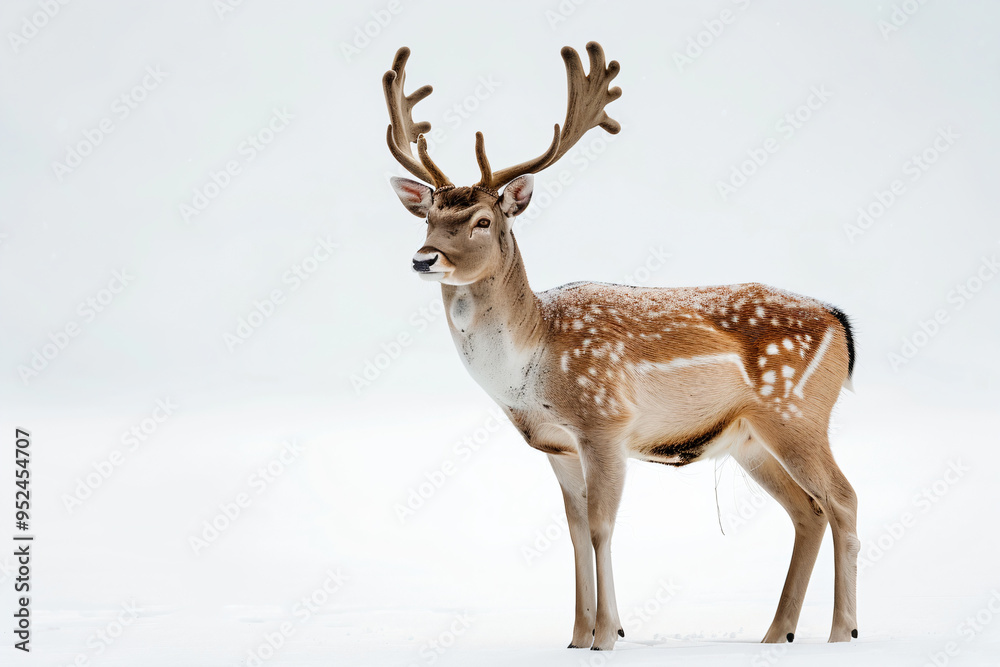 a deer standing in the snow with antlers on its head a deer standing in the snow with antlers on its head