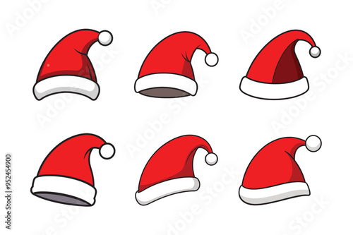 Set of full image of a  cartoon Santa Claus hat clipart in white background.eps
