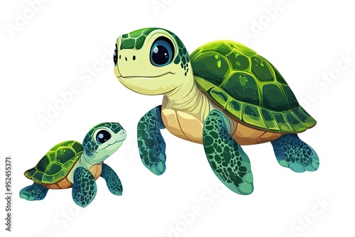 Cute cartoon turtle and hatchling characters ocean animals, cartoon vector illustration for children