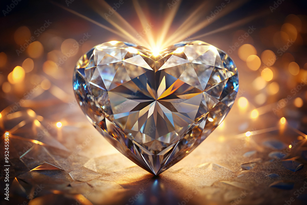 A diamond shaped gemstone with a heart cut out of it. The diamond is surrounded by a blurry background, giving it a dreamy and romantic feel A diamond shaped gemstone with a heart cut out of it. The diamond is surrounded by a blurry background, giving it a dreamy and romantic feel