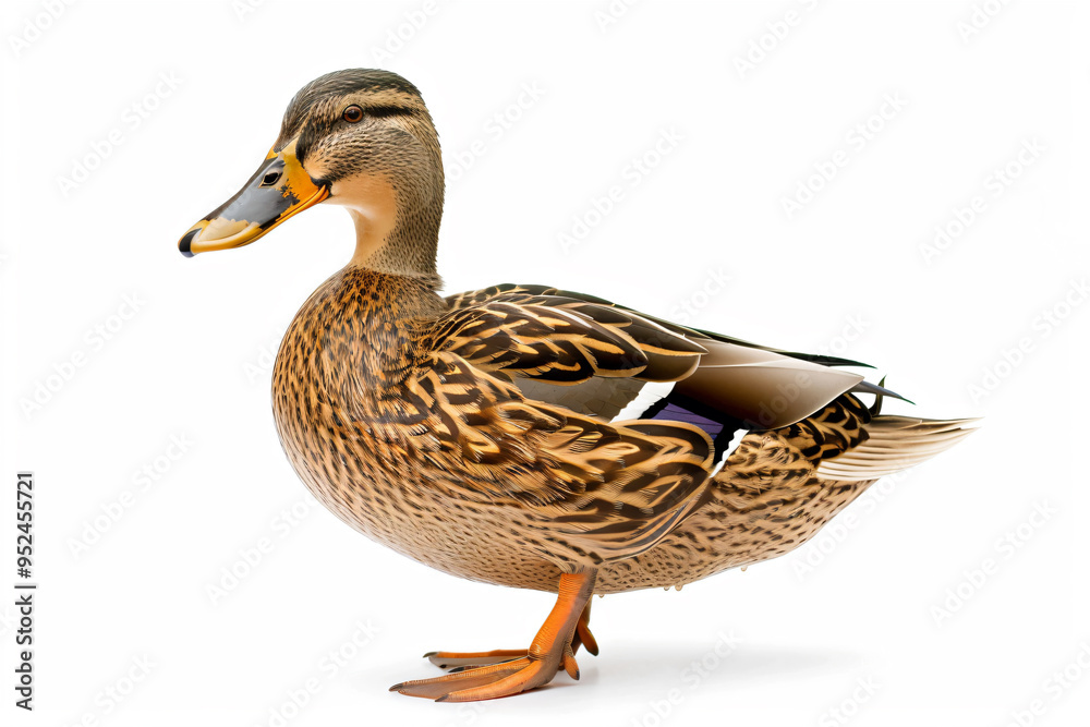 a duck standing on a white surface with its head turned a duck standing on a white surface with its head turned
