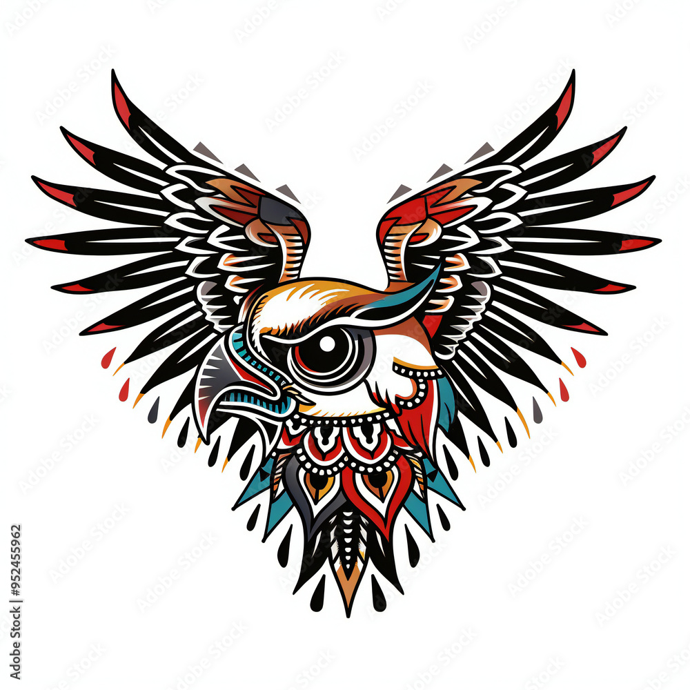 Fototapeta premium Thunderbird head very simple traditional tattoo flash styles illustration