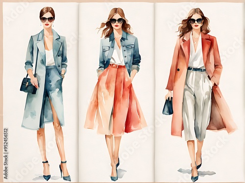 watercolor style  illustration Fashion Trends and Style Guides for Modern Women photo