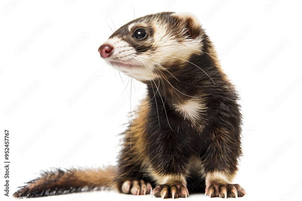 a ferret sitting on a white surface looking up a ferret sitting on a white surface looking up
