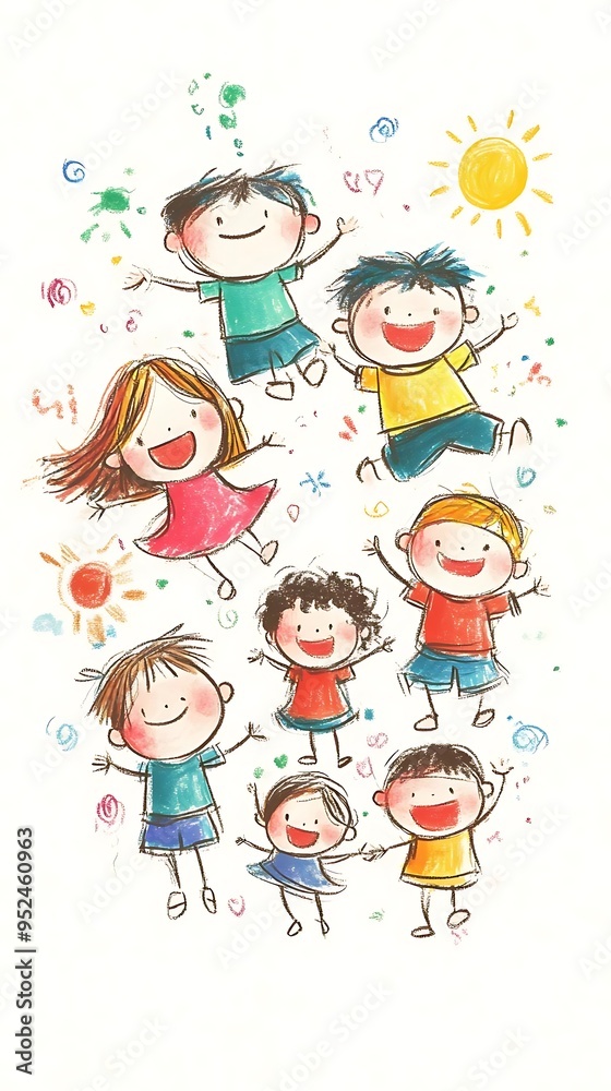 Happy Children Illustration of Kids Playing and Having Fun Happy Children Illustration of Kids Playing and Having Fun