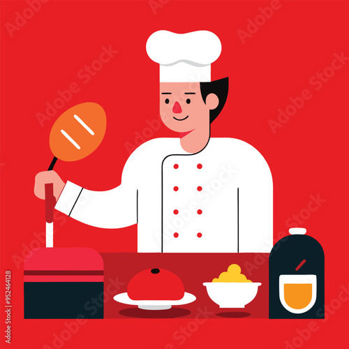 In the kitchen a gourmet chef meticulously prepare vector 